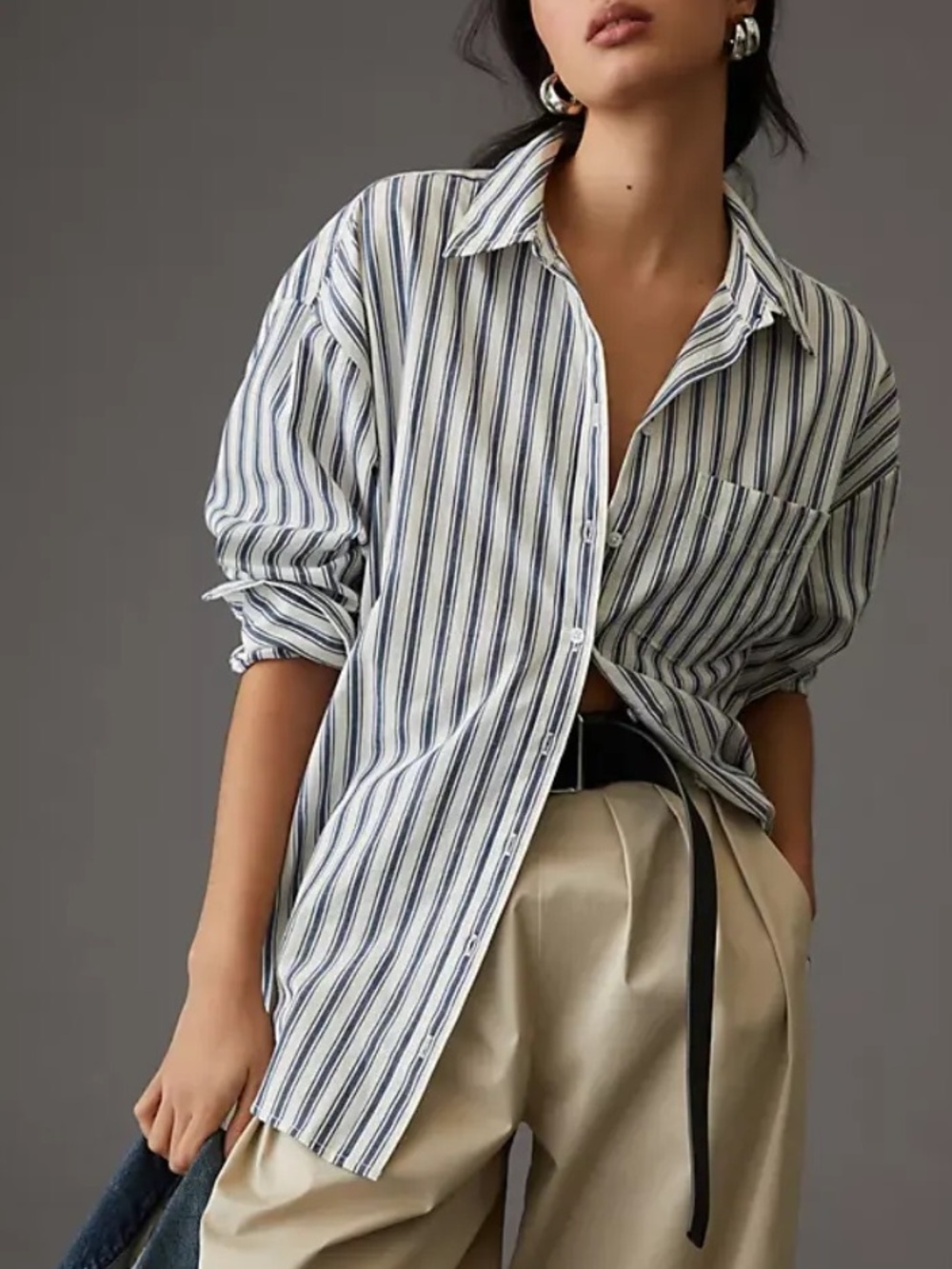 Maeve by Anthropologie the Bennet buttowndown shirt 1X stripe timeless old money